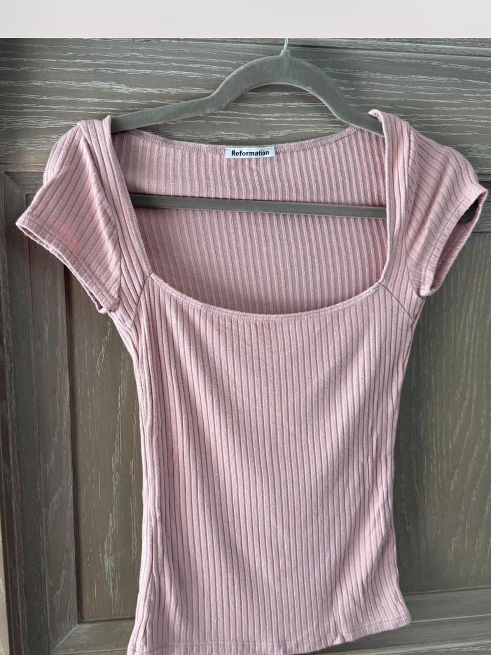 Reformation Dusty Pink Ribbed Square-Neck Top. Size S